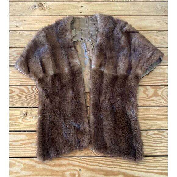 Bolero Sweaters - Vintage Fur Shrug Shawl One Size Women’s Brown